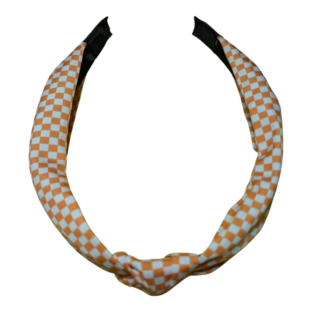 Checkered Knot Headband One Size Orange Checkered NEW